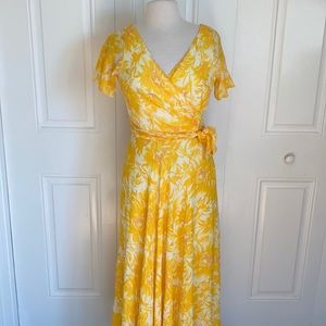 Kay Unger Yellow Floral Silk Dress